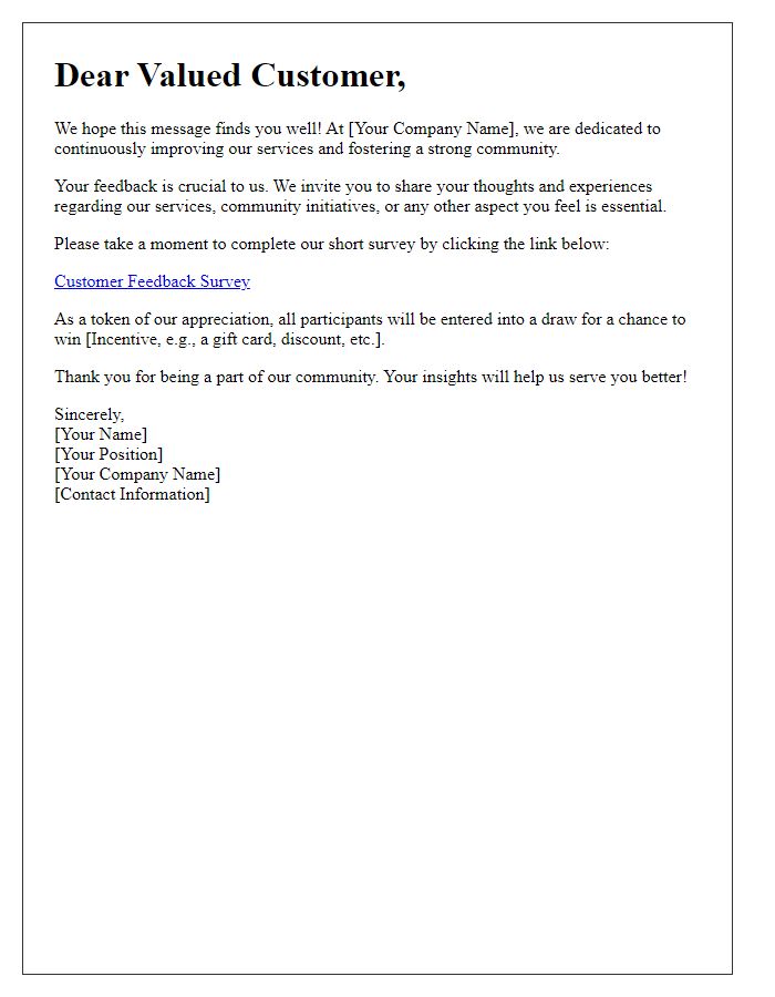 Letter template of customer feedback solicitation for community engagement