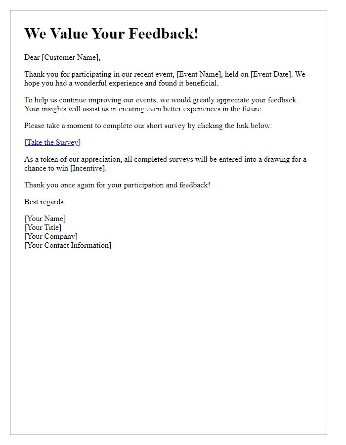 Letter template of customer feedback solicitation for event participation
