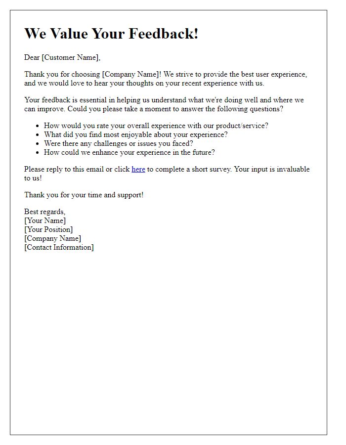 Letter template of customer feedback solicitation focusing on user experience