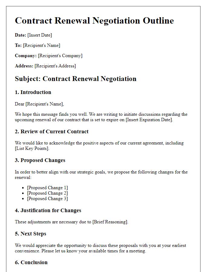 Letter template of outline for contract renewal negotiations