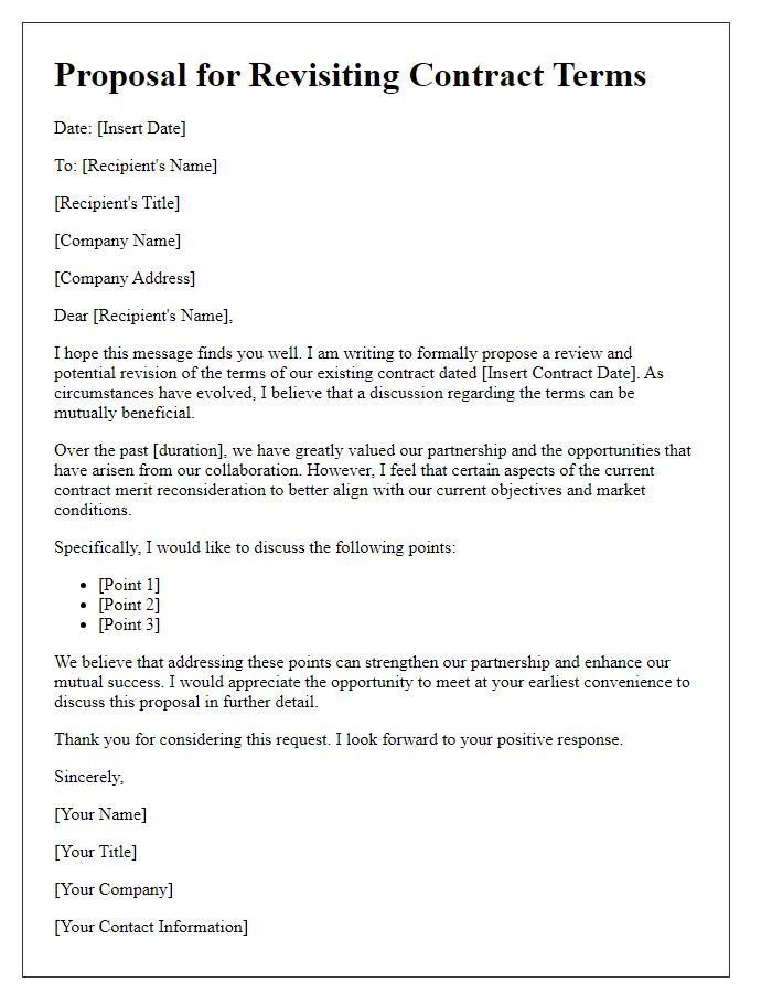 Letter template of proposal for revisiting contract terms