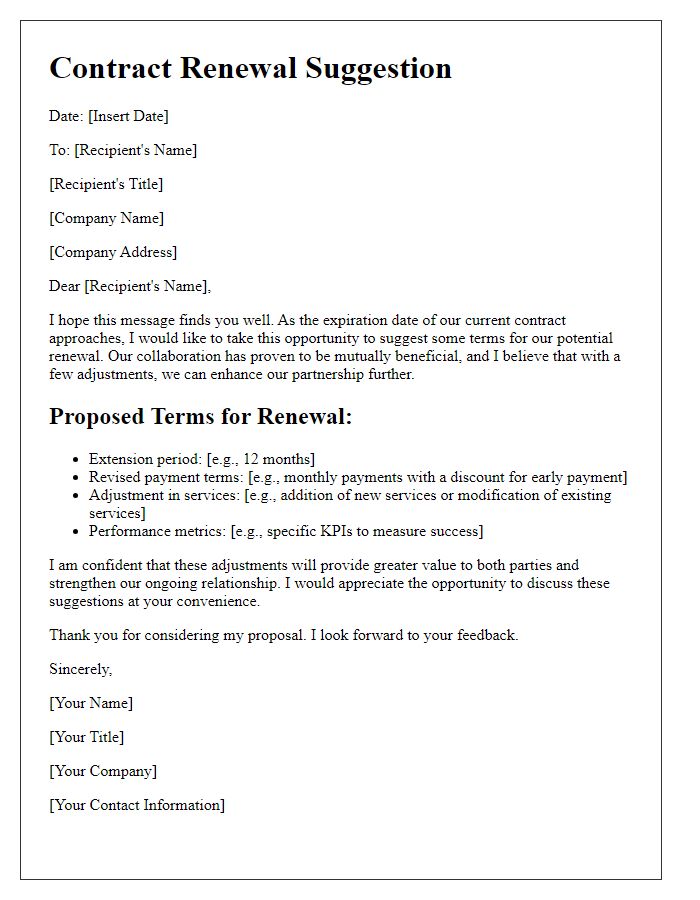 Letter template of suggestion for contract renewal terms