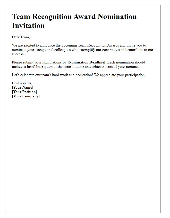 Letter template of team recognition award nomination invitation