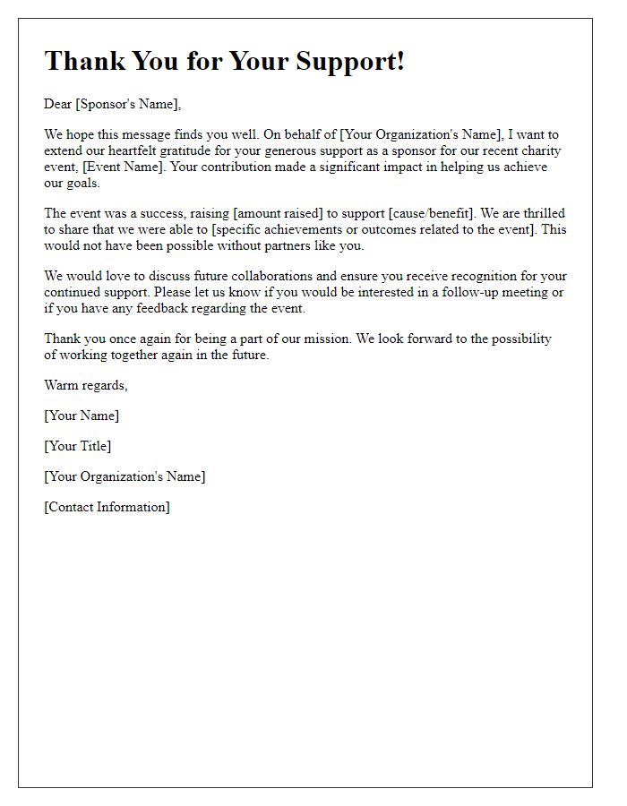 Letter template of charity event sponsorship follow-up for previous sponsors.