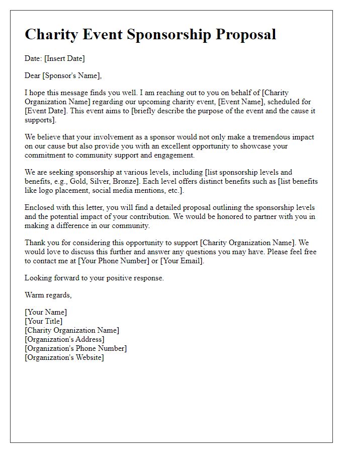 Letter template of charity event sponsorship proposal for individuals.