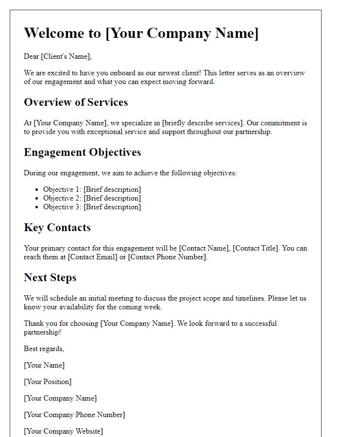 Letter template of engagement overview for newly onboarded clients