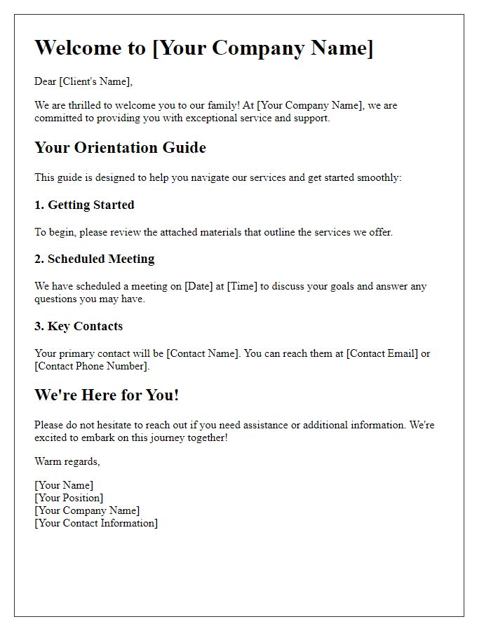 Letter template of introductory guide for new client orientation