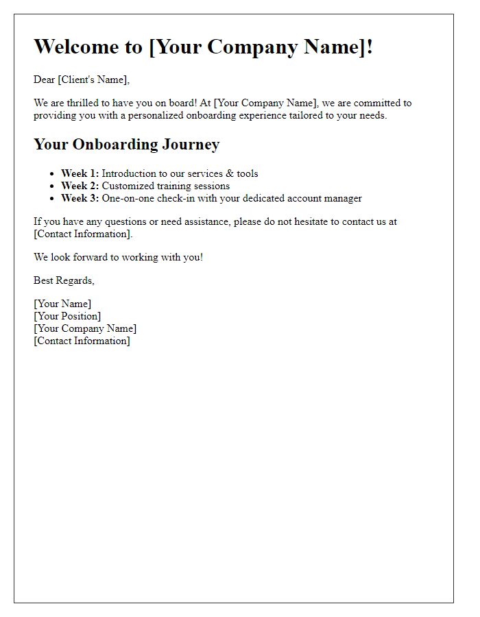 Letter template of personalized onboarding experience for new clients