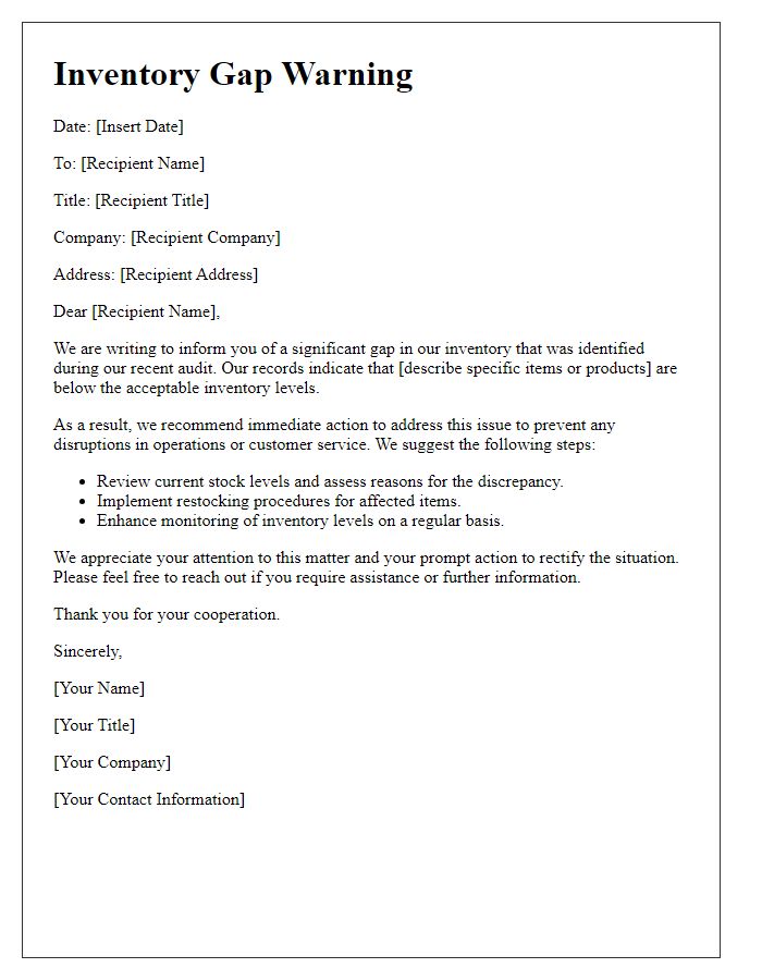 Letter template of inventory gap warning