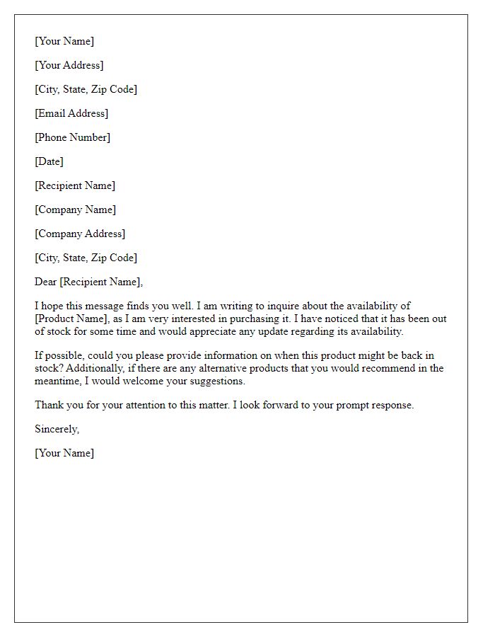 Letter template of product availability concern