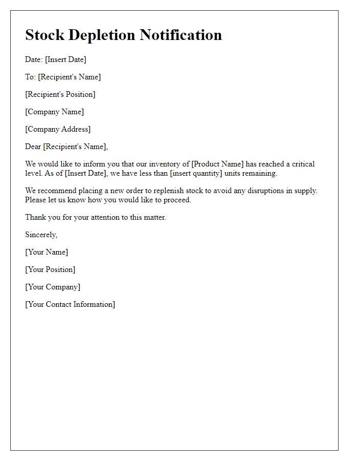 Letter template of stock depletion notification