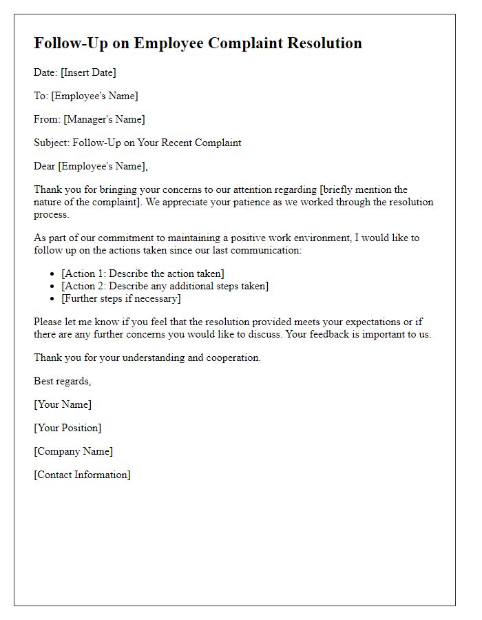 Letter template of employee complaint resolution follow-up