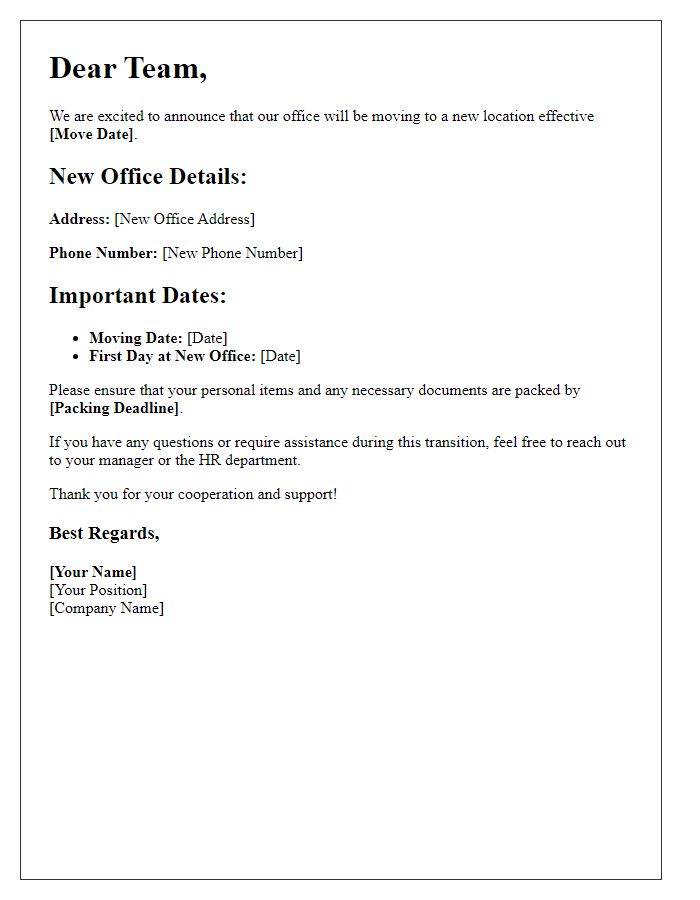 Letter template of new office location details for employees