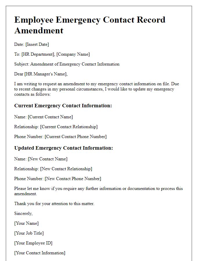 Letter template of employee emergency contact record amendment