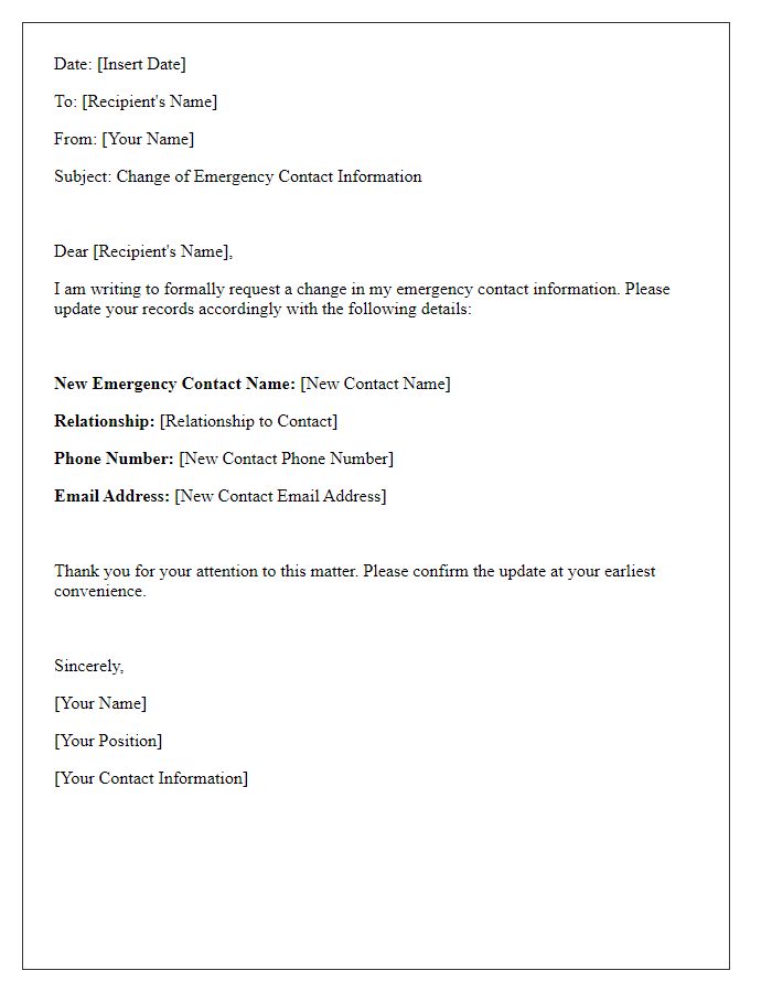 Letter template of personnel emergency contact information change