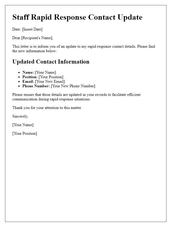 Letter template of staff rapid response contact update