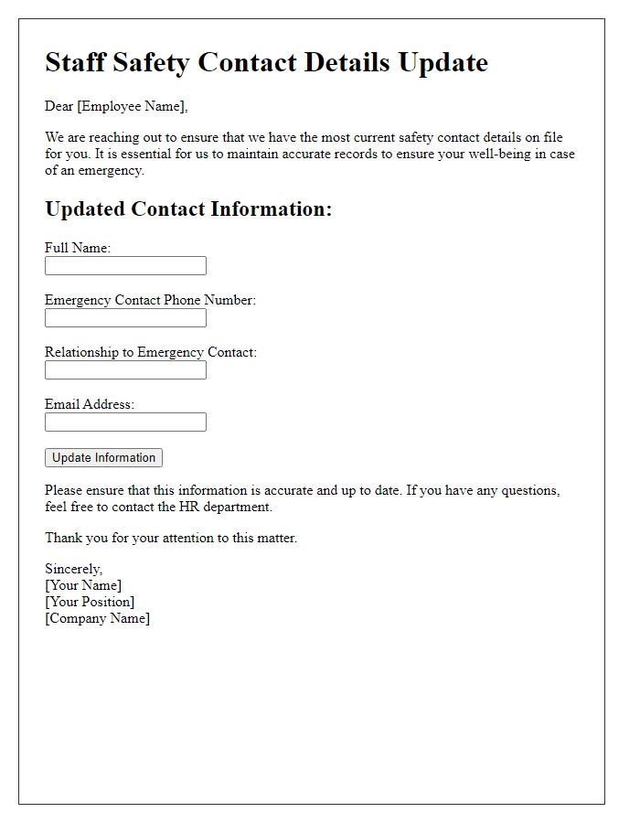 Letter template of staff safety contact details update