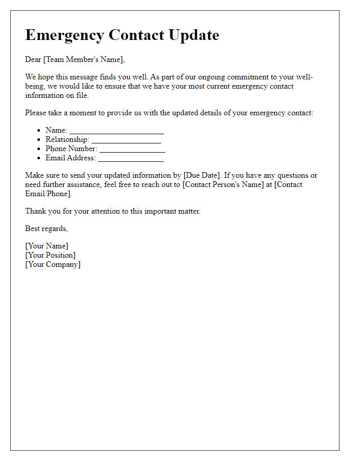 Letter template of team member emergency contact update