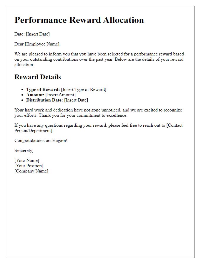 Letter template of performance reward allocation details