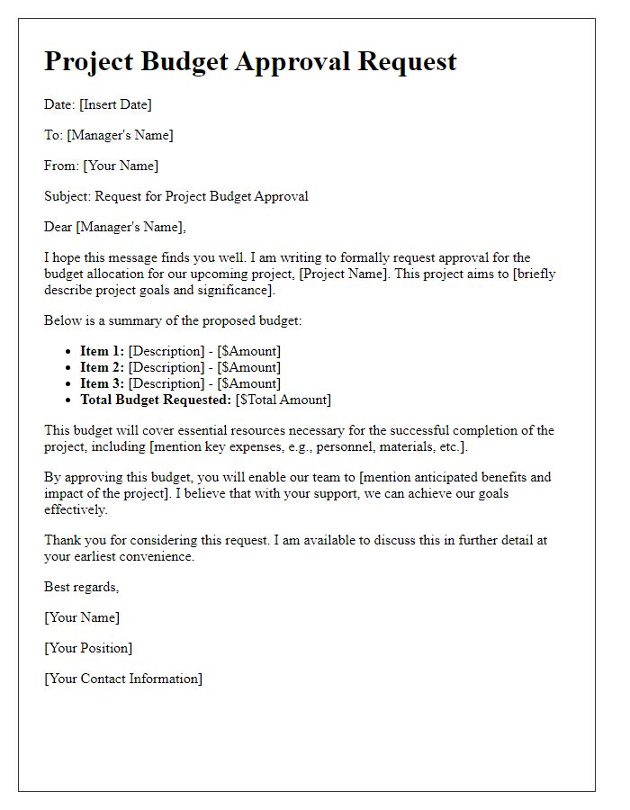 Letter template of project budget approval request for team collaboration.