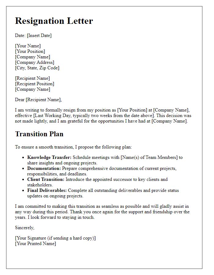 Letter template of executive resignation and transition plan