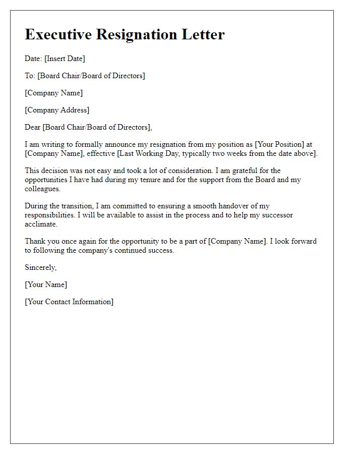 Letter template of executive resignation for board notification