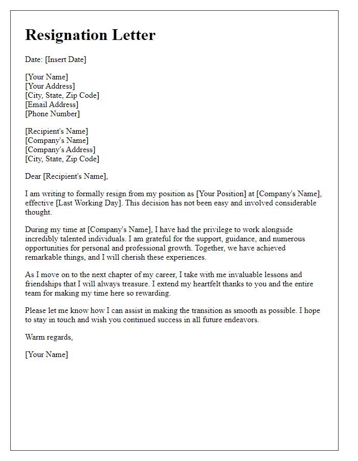 Letter template of executive resignation with farewell message