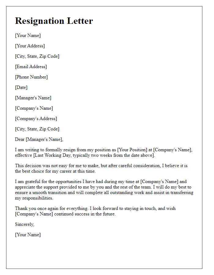 Letter template of executive resignation from position