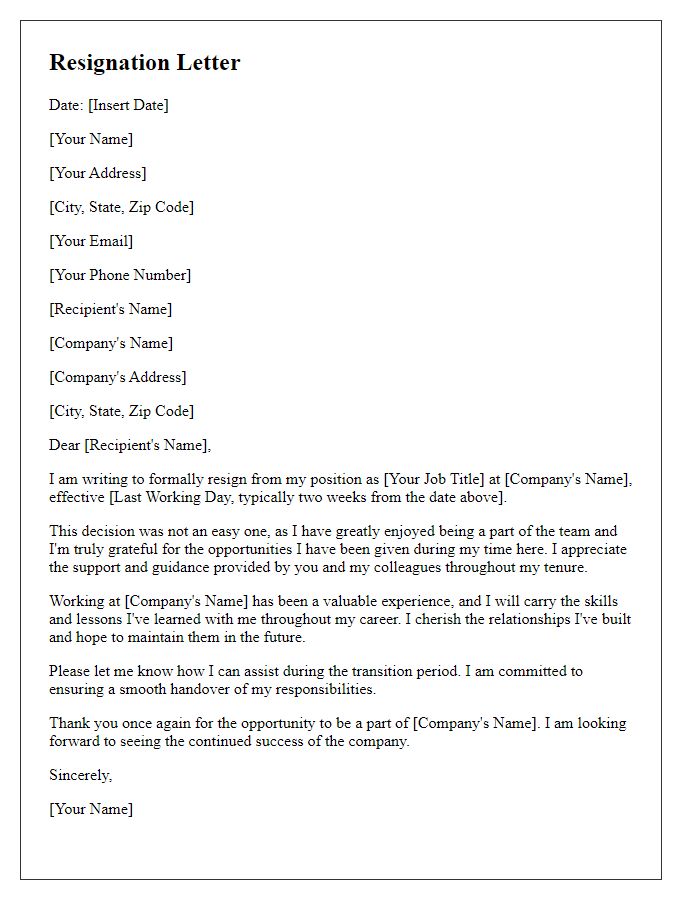 Letter template of executive resignation with gratitude