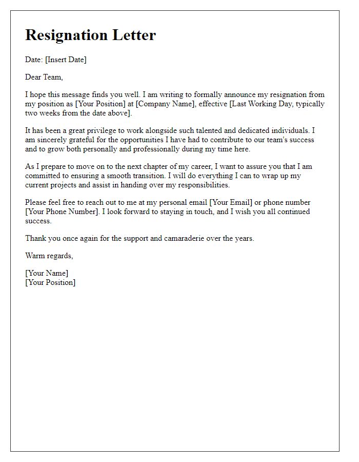 Letter template of executive resignation to the team