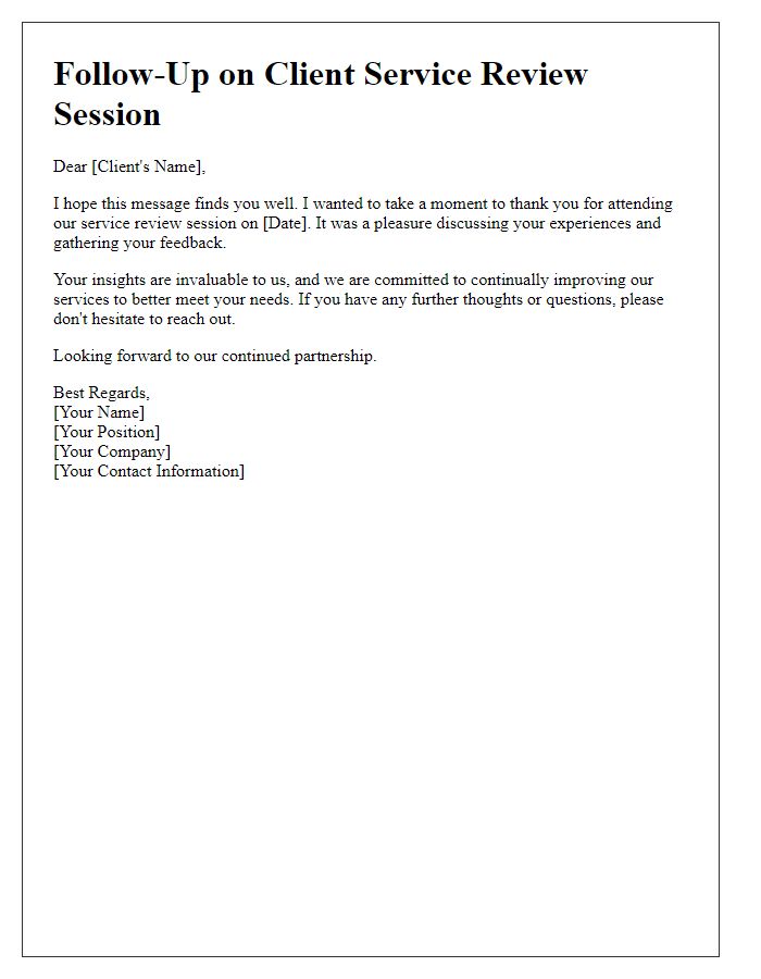 Letter template of follow-up for client service review session