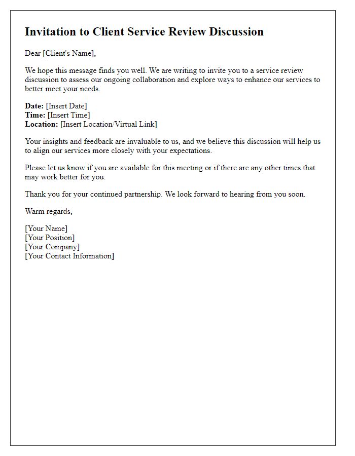 Letter template of invitation for client service review discussion