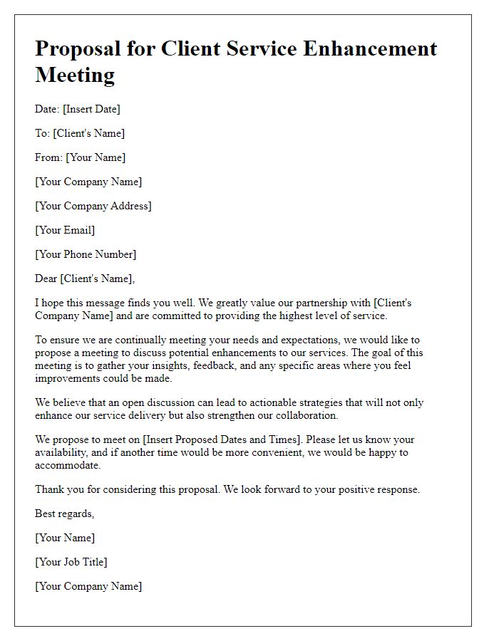 Letter template of proposal for client service enhancement meeting