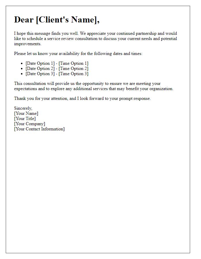 Letter template of scheduling client service review consultation