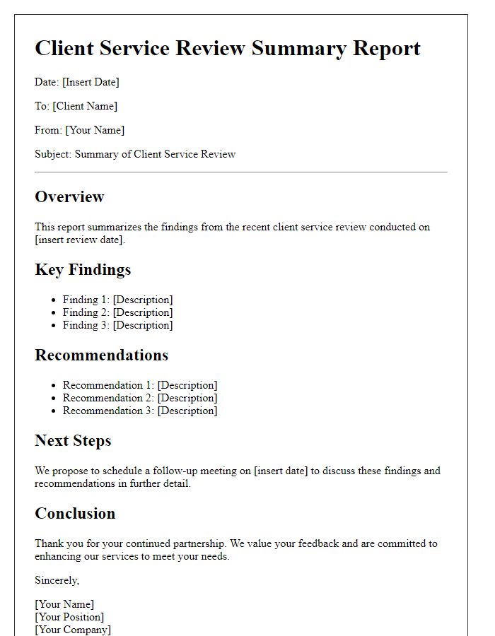 Letter template of summary report for client service review