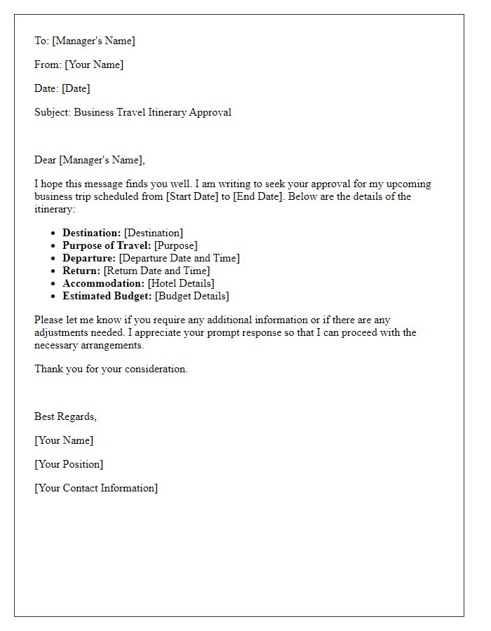 Letter template of business travel itinerary approval