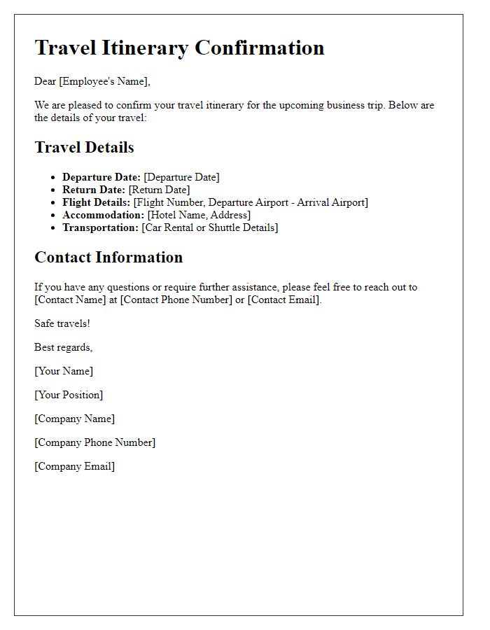 Letter template of business travel itinerary confirmation