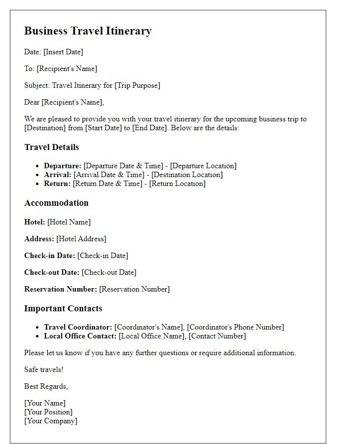 Letter template of business travel itinerary distribution