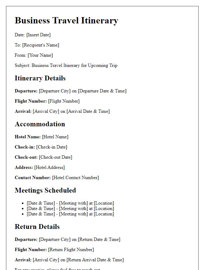 Letter template of business travel itinerary sharing