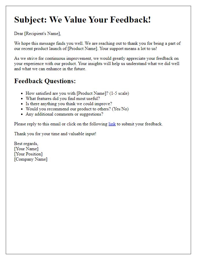 Letter template of feedback collection post-product launch