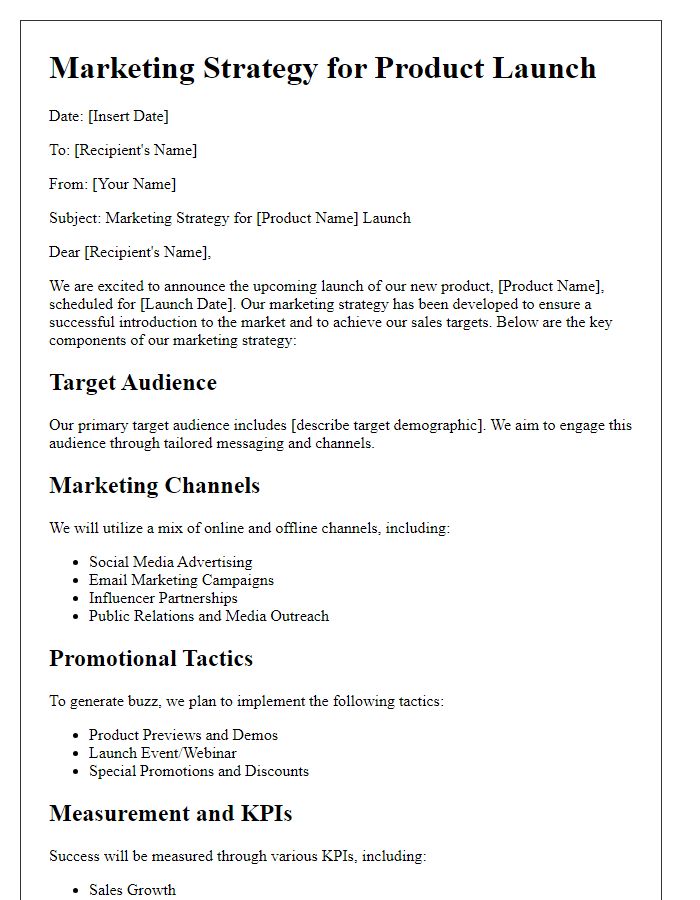 Letter template of marketing strategy for product launch