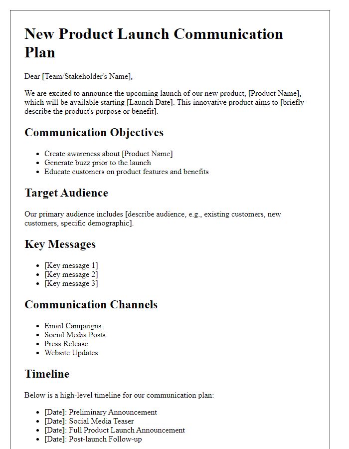 Letter template of new product launch communication plan