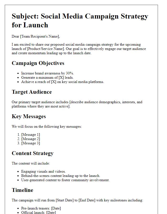 Letter template of social media campaign strategy for launch