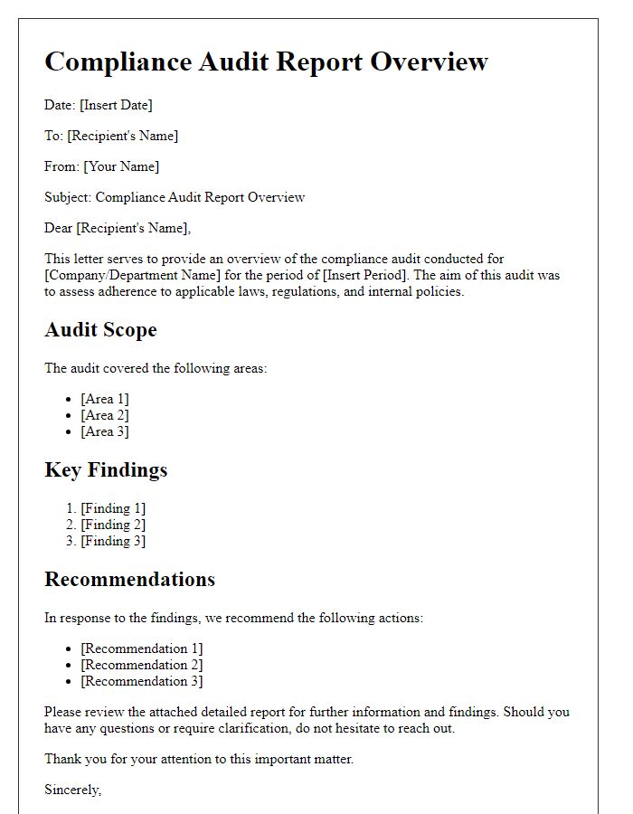 Letter template of compliance audit report overview