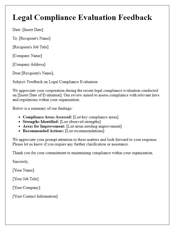 Letter template of legal compliance evaluation feedback