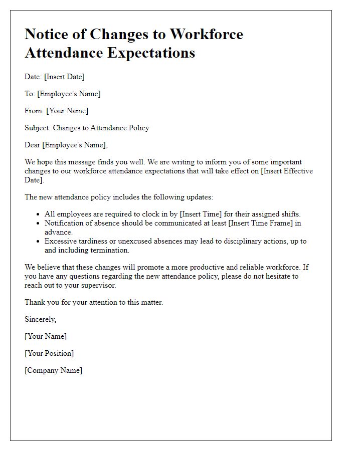 Letter template of changes to workforce attendance expectations