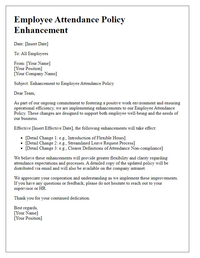 Letter template of employee attendance policy enhancement