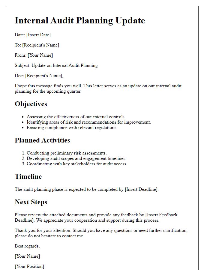 Letter template of internal audit planning update