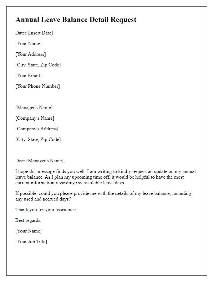 Letter template of annual leave balance detail request