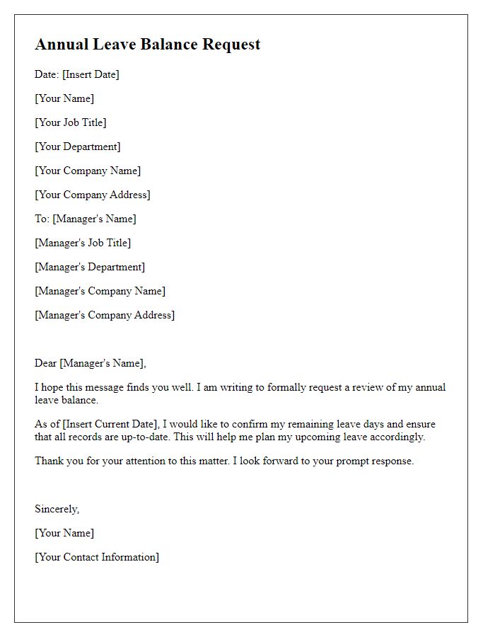 Letter template of annual leave balance request for review